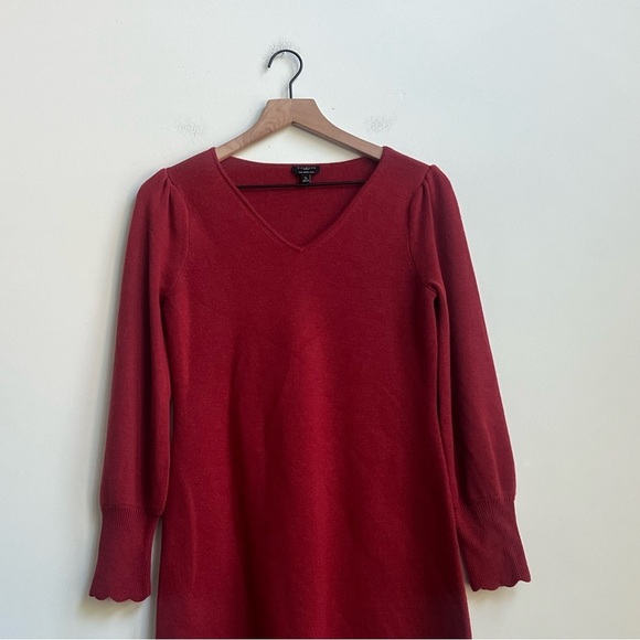 Talbots Pure Soft Merino Wool V-Neck Puff Sleeve Autumn Sweater Dress SP Scallop - Picture 5 of 13